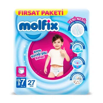 Детские подгузники-трусики Molfix Jumbo размер 7 (19+ кг), 27 шт Детские одноразовые подгузники с эластичными резинками и защитой от протечек Памперсы трусиками пантс для детей