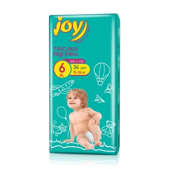 Дитячі підгузки-трусики Joy Run & Fun розмір 6 (15-26 кг), 36 шт Дитячі одноразові підгузники Pants з індикатором вологи та зручною посадкою Памперси трусиками пантс для дітей
