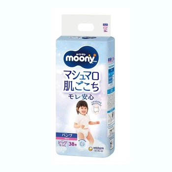 Детские подгузники-трусики Moony для девочек размер XL (12-22 кг) 38 шт