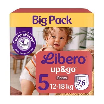 Дитячі підгузки-трусики Libero Up&Go розмір 5 (12-18 кг), 38 шт * 2 пачки Дитячі одноразові підгузники Pants з індикатором вологи та захистом від протікань Памперси трусиками пантс для дітей
