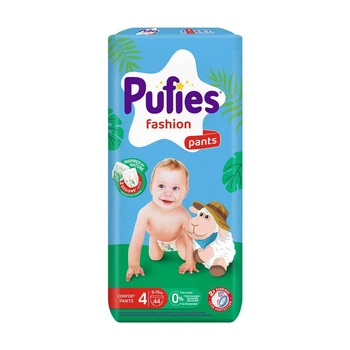 Детские подгузники-трусики Pufies Pants Fashion & Nature размер 4 Maxi (9-15 кг), 44 шт Детские одноразовые подгузники с суперэффектом поглощения и сухостью до 12 часов Памперсы трусиками пантс для детей