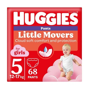 Детские подгузники-трусики Huggies Little Movers Pants для девочек размер 5 (12-17 кг) 68 шт