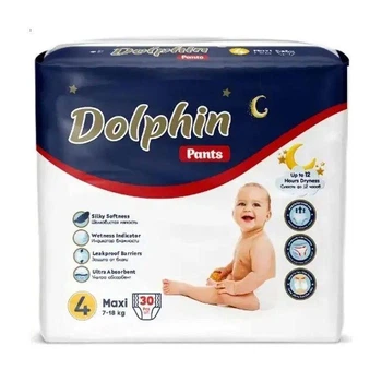 Детские подгузники-трусики Dolphin Pants Maxi размер 4 (7-18 кг), 30 шт Детские одноразовые подгузники с индикатором влаги и анатомической формой Памперсы трусиками пантс для детей