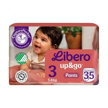 Дитячі підгузки-трусики Libero Up&Go розмір 3 (5-8 кг), 35 шт Дитячі одноразові підгузники Pants з індикатором вологи та захистом від протікань Памперси трусиками пантс для дітей