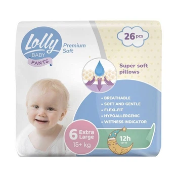 Детские подгузники-трусики Lolly Premium Soft Extra Large размер 6 (15+ кг) 26 шт