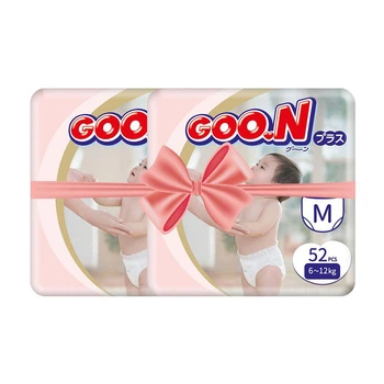 Дитячі підгузки-трусики Goo.N Plus розмір M (6-12 кг), 2*52 шт Дитячі одноразові підгузники Pants з індикатором вологи та захистом від протікань Памперси трусиками пантс для дітей