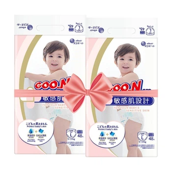 Детские подгузники Goo.N Plus размер 4 L (9-14 кг), 2*48 шт Детские одноразовые подгузники с индикатором влаги и защитой от протечек Памперсы для детей