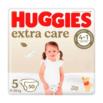 Дитячі підгузки Huggies Extra Care Mega розмір 5 (11-25 кг), 50 шт Дитячі одноразові підгузники з індикатором вологи та миттєвим поглинанням Памперси для дітей