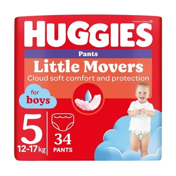 Дитячі підгузки-трусики Huggies Little Movers Pants для хлопчиків, розмір 5 (12-17 кг), 34 шт Дитячі одноразові підгузники Pants з індикатором вологи та сухістю до 12 годин Памперси трусиками пантс для дітей