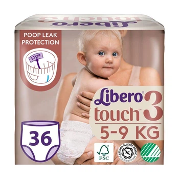 Детские подгузники-трусики Libero Touch Pants размер 3 (5-9 кг), 36 шт Детские одноразовые подгузники с индикатором влаги и защитой от протечек Памперсы трусиками пантс для детей