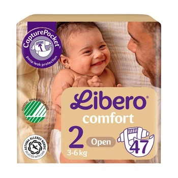Дитячі підгузки Libero Comfort розмір 2 (3-6 кг), 47 шт Дитячі одноразові підгузники з захистом від протікань та індикатором вологи Памперси для дітей