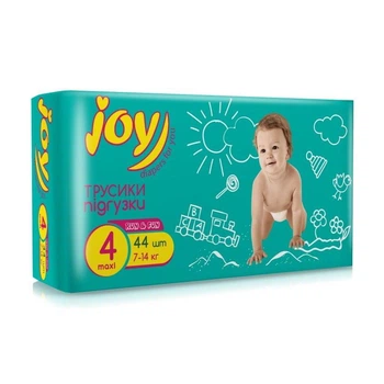 Дитячі підгузки-трусики Joy Run & Fun розмір 4 (7-14 кг), 44 шт Дитячі одноразові підгузники Pants з індикатором вологи та зручною посадкою Памперси трусиками пантс для дітей