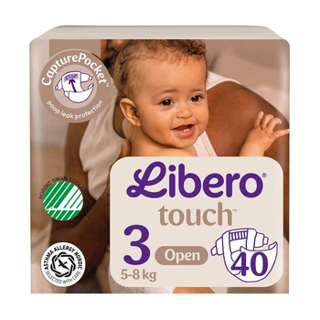 Детские подгузники Libero Touch размер 3 (5-8 кг), 40 шт Детские одноразовые подгузники с защитой от протечек и индикатором влаги Памперсы для детей