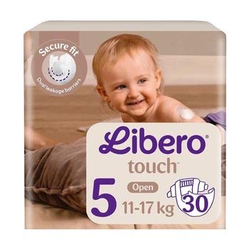 Дитячі підгузки Libero Touch розмір 5 (11-17 кг), 30 шт Дитячі одноразові підгузники з захистом від протікань та індикатором вологи Памперси для дітей