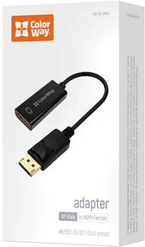 Адаптер-переходник ColorWay DisplayPort to HDMI Female 4K/30 Гц Black (CW-AD-DPHD)