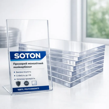 Поликарбонат SOTON монолитный 2мм прозрачный (2050х6100)