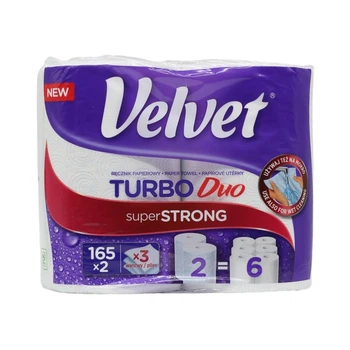 Паперові рушники Turbo Duo 2 рулони 3 шари Velvet 165 відривів