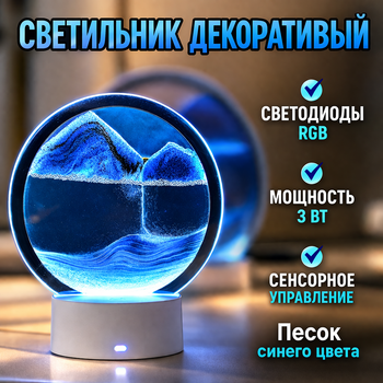 Пісочний настільний 3D-нічник x-led 7 режимів картина з підсвіткою світильник сипучі піски лампа з піском Синій Tochka