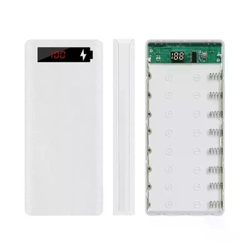 Корпус коробка Power Bank Case DIY Type-C и Micro-USB 2 Led фонаря чехол для батарей 8x18650 WHITE