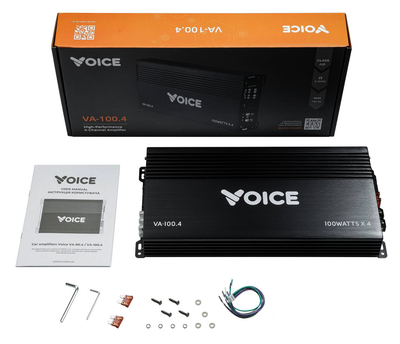 Автомобильный усилитель на 4 динамика Voice VA-100.4, 4×100 Вт RMS, класс AB, мист 2×270 Вт