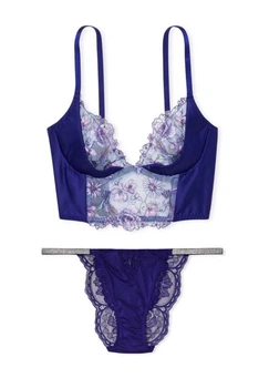 Комплект білизни Victoria’s Secret Soft Chambray Blue Embroidered Unlined Corset Bra Індиго 34DD-M