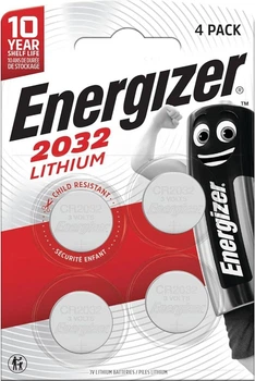 Батарейки Energizer CR2032 Lithium 3V, набір 4 шт (таблетки, літієві)
