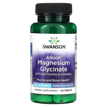 Мінерал Гліцинат магнію з Вітамінами групи B Swanson (Magnesium Glycinate with Activated B Vitamins) 200 мг 60 таблеток SWV02718