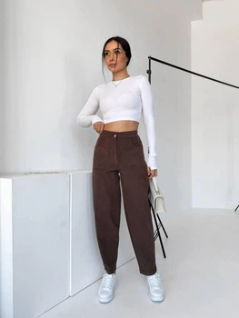 Брюки женские Baggy вельветовые Nobilitas 42/44 кофейные