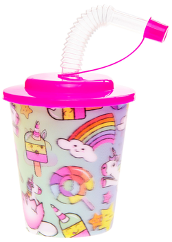Zestaw kubków Duckiez Jednorożec ze słomką i różową pokrywką 250 ml 12 szt (5413247181718)