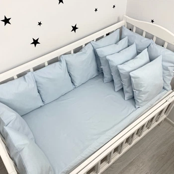 Однотонные бортики в детскую кровать Oh My Kids «Light Blue» 6 шт