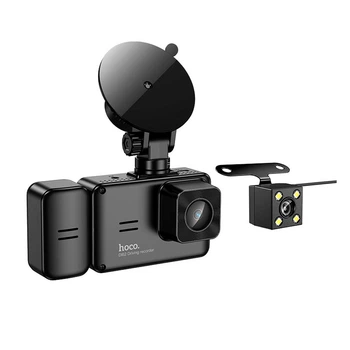 Відеореєстратор HOCO DI62 Warrior three-screen simultaneous display driving recorder (wifi version) |720p front/480p rear/480p inner| Black