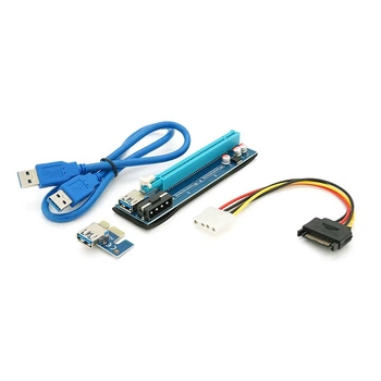 Riser PCI-EX, x1=>x16, 4-pin MOLEX, SATA=>4Pin, USB 3.0 AM-AM 0,6 м (синій), конденсатори PS 100 16V, Пакет (UG-11809)