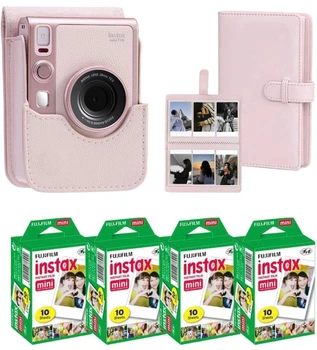 Набір Fujifilm INSTAX MINI EVO Hybrid Light Pink рожева фотокамера миттєвого друку / картриджі 40 фото / чохол рожевий / фотоальбом 108 фото / подарункове пакування