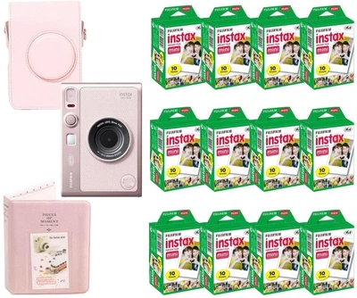 Набор Fujifilm INSTAX MINI EVO Hybrid Light Pink розовая фотокамера мгновенной печати / картриджи 120 фото / чехол розовый / фотоальбом 64 фото / подарочная упаковка