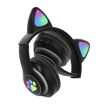 Наушники с ушками Bluetooth Cat Ear VZV-23M черные подсветка ушек и лапок