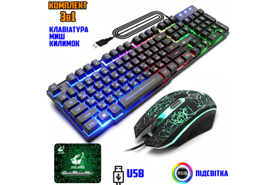 Клавиатура с мышкой и ковриком T5 keyboard combo usb подключение черный цвет