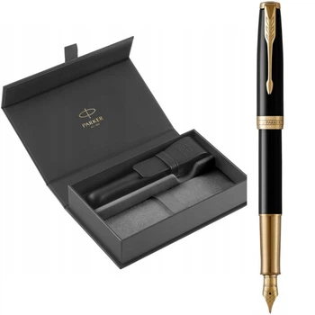 Набор Parker SONNET Black Lacquer GT FP18 F (перьевая ручка + кожаный чехол + коробка)