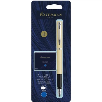Ручка перьевая Waterman ALLURE Pastel Yellow CT FP F + упаковка картриджей Mini (блистер)