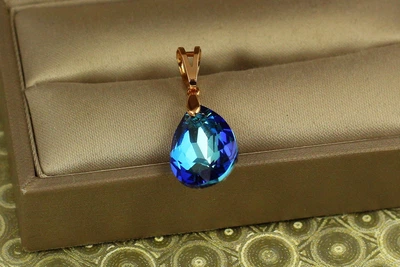 Кулон Xuping Jewelry Большая капля с синим камнем Сваровски 1,9 см золотистый