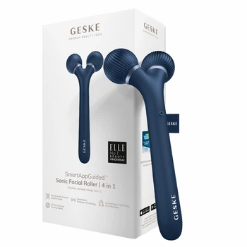 Электронный ультразвуковой ролик для лица GESKE Sonic Facial Roller 4в1 синий