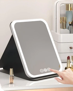 Зеркало для макияжа Lighted makeup mirror с LED подсветкой, складное, сенсорное управление, Type-C, с регулировкой яркости