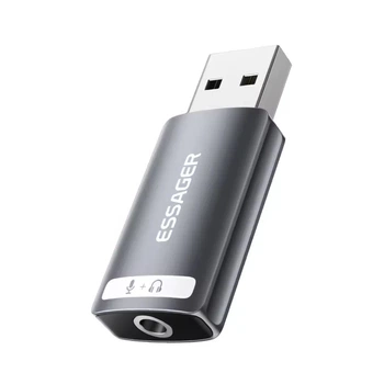 Зовнішня звукова карта Essager USB to Jack 3.5мм (1xTRRS) для мікрофона та навушників Gray