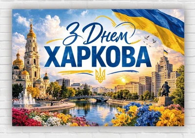 Паперовий плакат "З Днем Харкова" 110х75 см