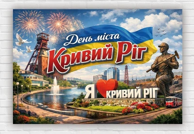 Бумажный плакат "С Днем города – Кривой Рог" 110х75 см