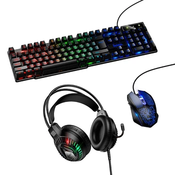 Набор Gaming Combo HOCO Handsome luminous keyboard mouse headset set DI86 (UA/EN/ua Layouts) Black