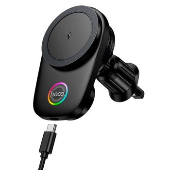 Автомобільний тримач із бездротовою зарядкою Hoco HW36 electric rotating magnetic wireless 15W Black