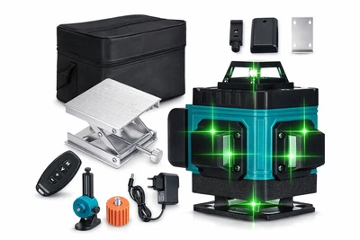 Лазерный уровень нивелир Laser Level 4D 2 аккумулятора 16 линий зеленый луч в сумке синий