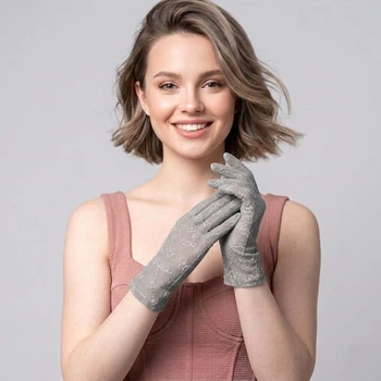 Жіночі сіточні рукавички з квітковим візерунком Honey Fashion Accessories XS/S/М сірий (7-74)