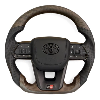 Анатомічне кермо з подушкою зі шкіри для Toyota Land Cruiser 100, Prado 120. GR. Коричневе дерево. Чорний логотип. В зборі.