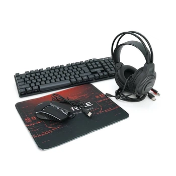 Набір 4 в 1 XSTRIKE XS-2030, Навушники+ клавіатура+ мишка+ килимок, Black, Box